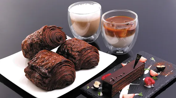 Chocolate croissant and drink