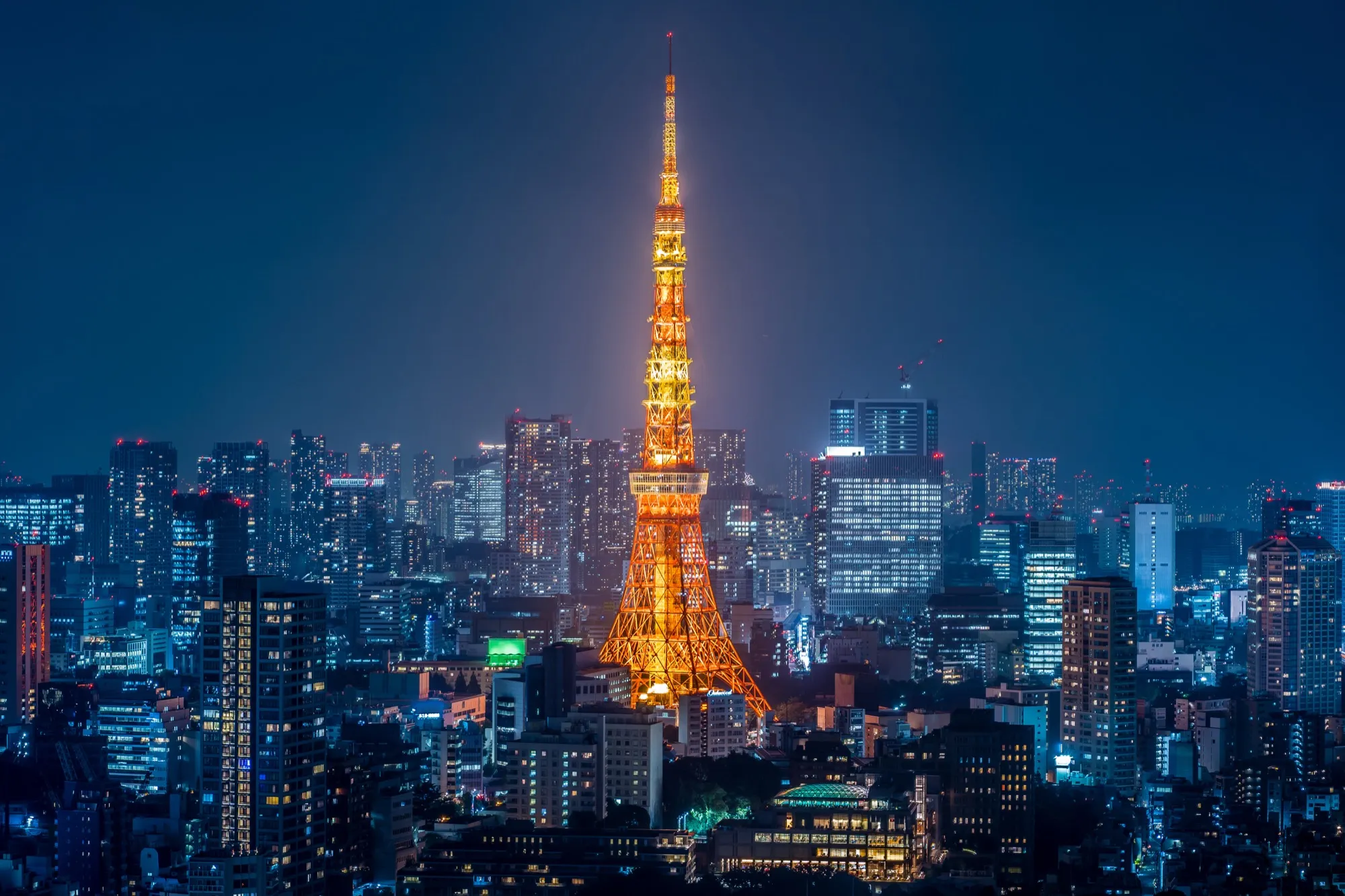 Tokyo Tower lit up at night